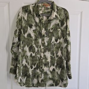 Ellen Tracy Green and White Patterned Women's Shirt